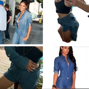 L Show Mechanic Style Denim Shorts Romper S